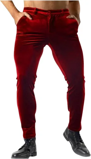 Velvet Slim Fit Pants Men Stretchy Elegant Comfortable Party Stylish Formal Trousers Soft Evening Event