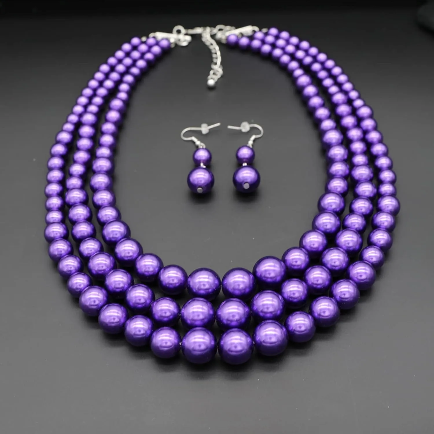 We We Three Layers Faux Pearl Necklace for Women Multi strand Pearl Necklace Earrings Set 1920s Pearl Costume Jewelry