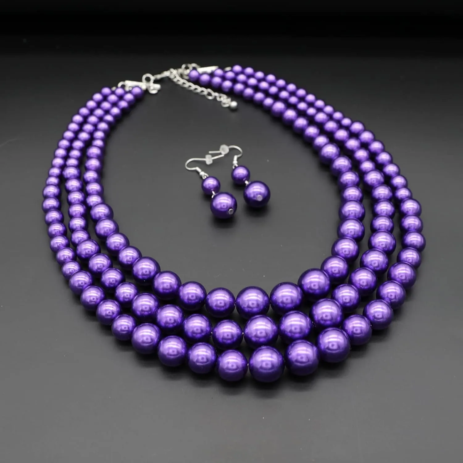 We We Three Layers Faux Pearl Necklace for Women Multi strand Pearl Necklace Earrings Set 1920s Pearl Costume Jewelry