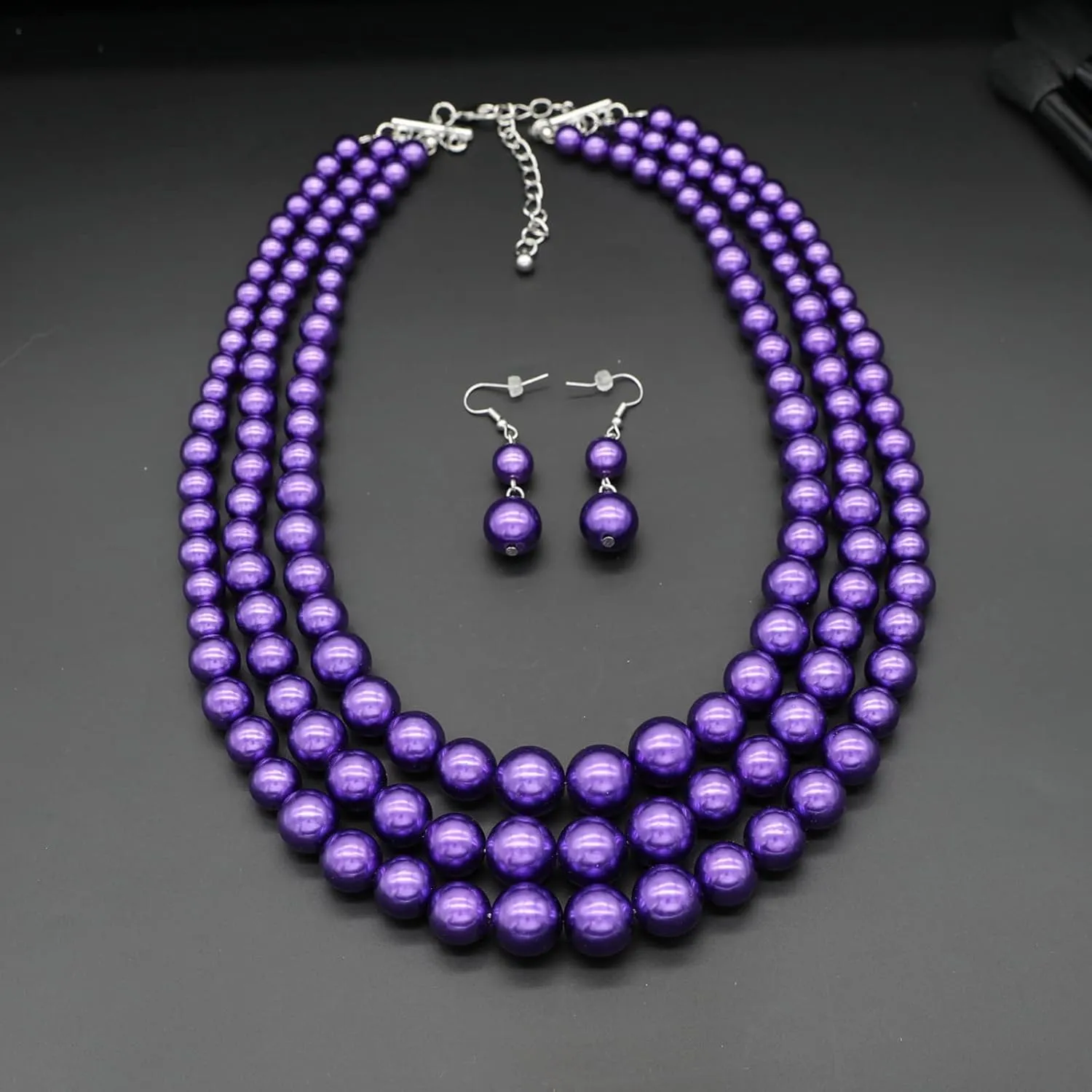 We We Three Layers Faux Pearl Necklace for Women Multi strand Pearl Necklace Earrings Set 1920s Pearl Costume Jewelry