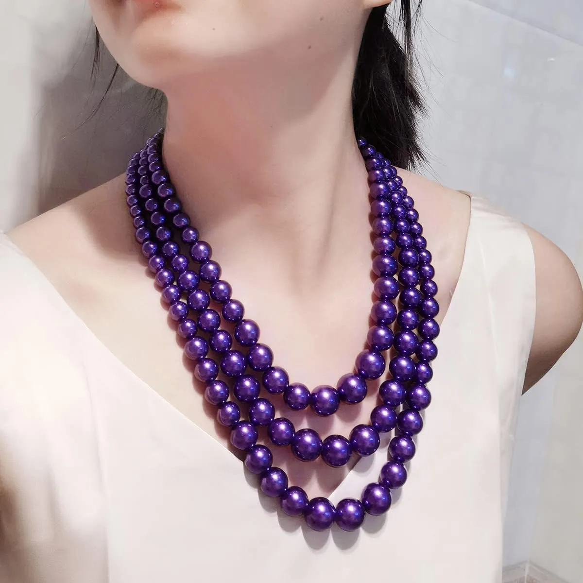 We We Three Layers Faux Pearl Necklace for Women Multi strand Pearl Necklace Earrings Set 1920s Pearl Costume Jewelry