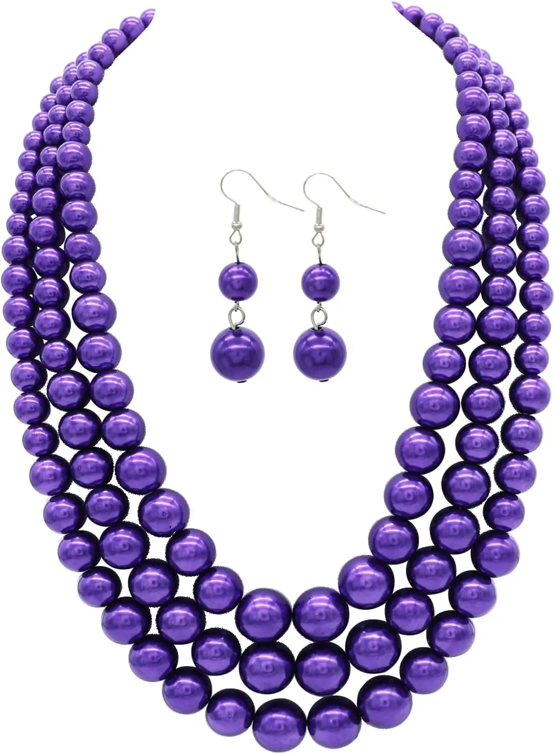 We We Three Layers Faux Pearl Necklace for Women Multi strand Pearl Necklace Earrings Set 1920s Pearl Costume Jewelry