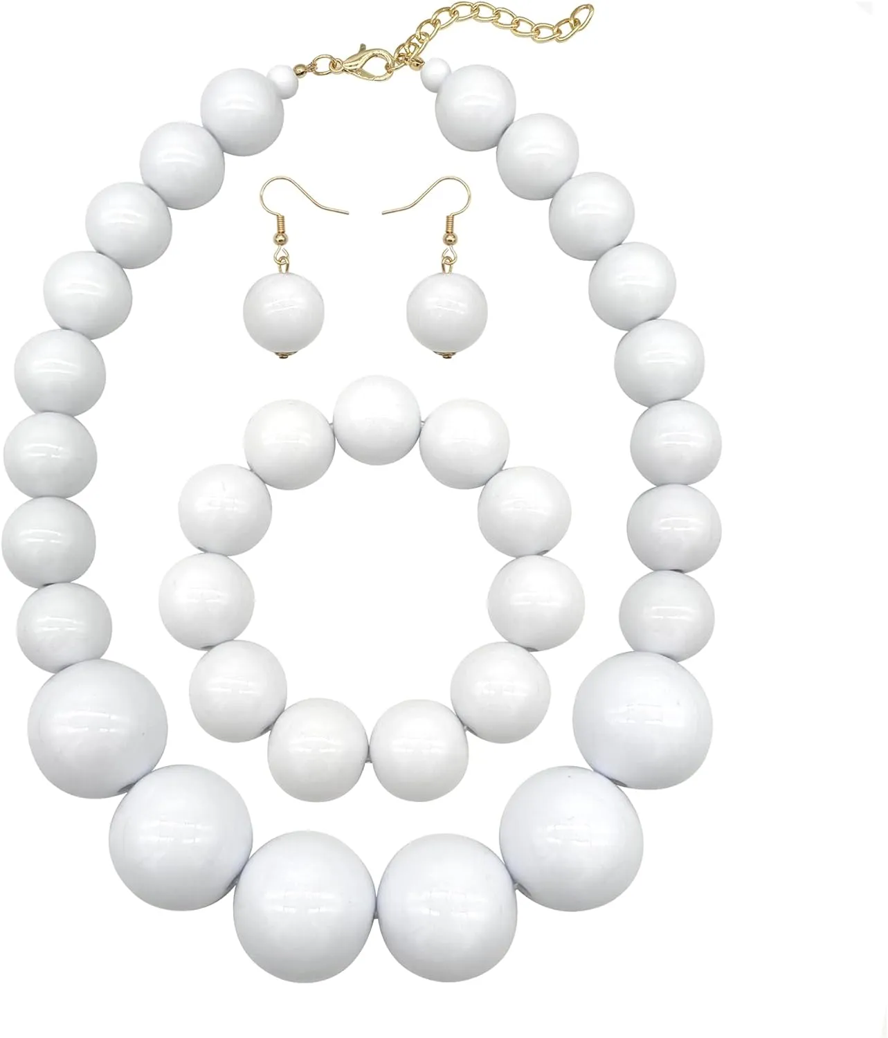 White Beads Necklace, Costume Jewelry For Women Strand Necklaces, Acrylic African Beaded Necklace Chunky Statement, Halloween Necklaces