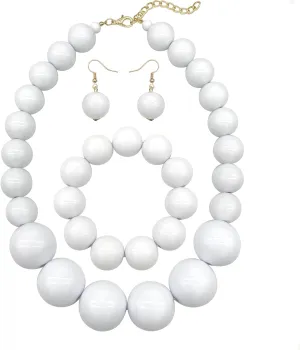 White Beads Necklace, Costume Jewelry For Women Strand Necklaces, Acrylic African Beaded Necklace Chunky Statement, Halloween Necklaces