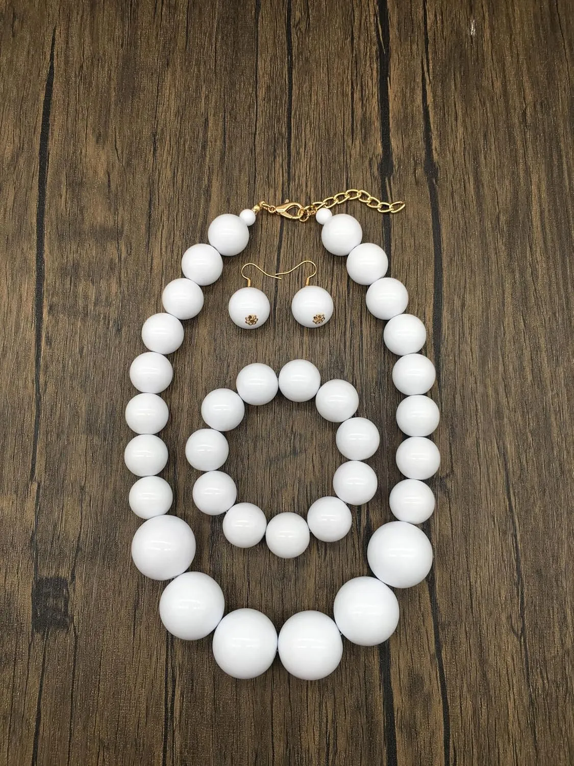 White Beads Necklace, Costume Jewelry For Women Strand Necklaces, Acrylic African Beaded Necklace Chunky Statement, Halloween Necklaces