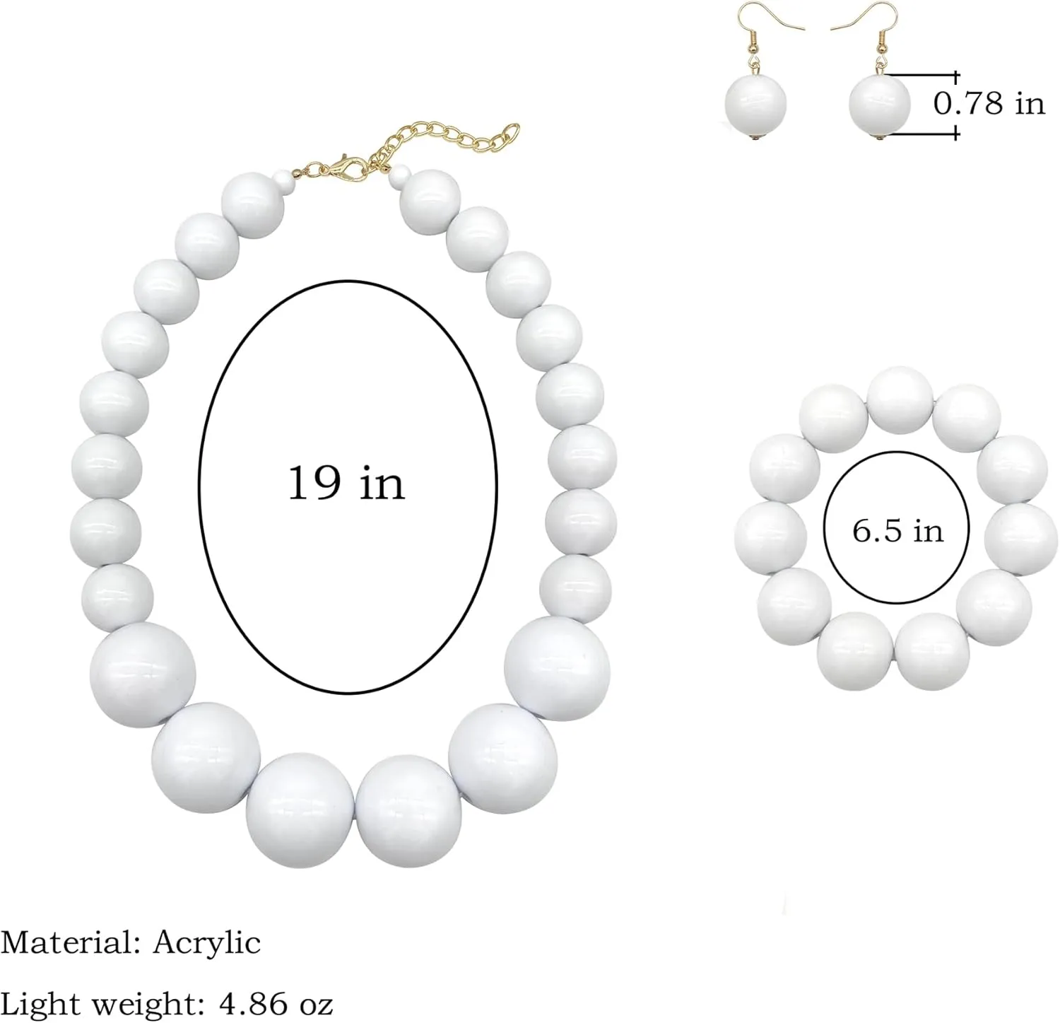 White Beads Necklace, Costume Jewelry For Women Strand Necklaces, Acrylic African Beaded Necklace Chunky Statement, Halloween Necklaces