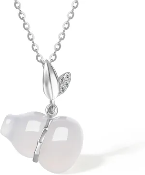 White Jade Pendant Necklaces Sterling Silver Chain Necklaces Natural Gemstone Gourd Good Luck Jewelry for Women