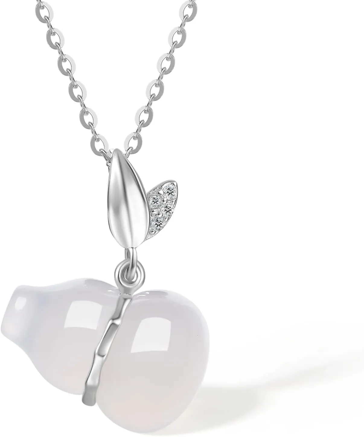 White Jade Pendant Necklaces Sterling Silver Chain Necklaces Natural Gemstone Gourd Good Luck Jewelry for Women