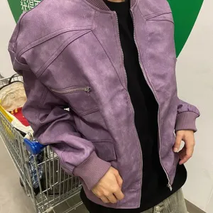 Wiaofellas  -  Brand Spring New Purple Jackets for Mens Vintage Suede Velvet Korean Baseball Uniform Male Popular Streetwear Man Coat