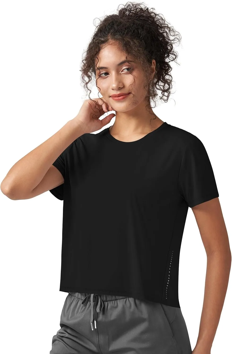 Willit Women's Workout Tops Athletic Shirts Cropped Short Sleeve Split Back Gym Breathable Quick Dry