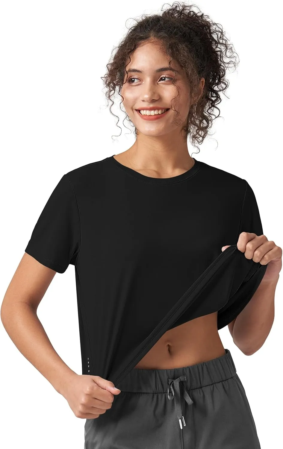 Willit Women's Workout Tops Athletic Shirts Cropped Short Sleeve Split Back Gym Breathable Quick Dry