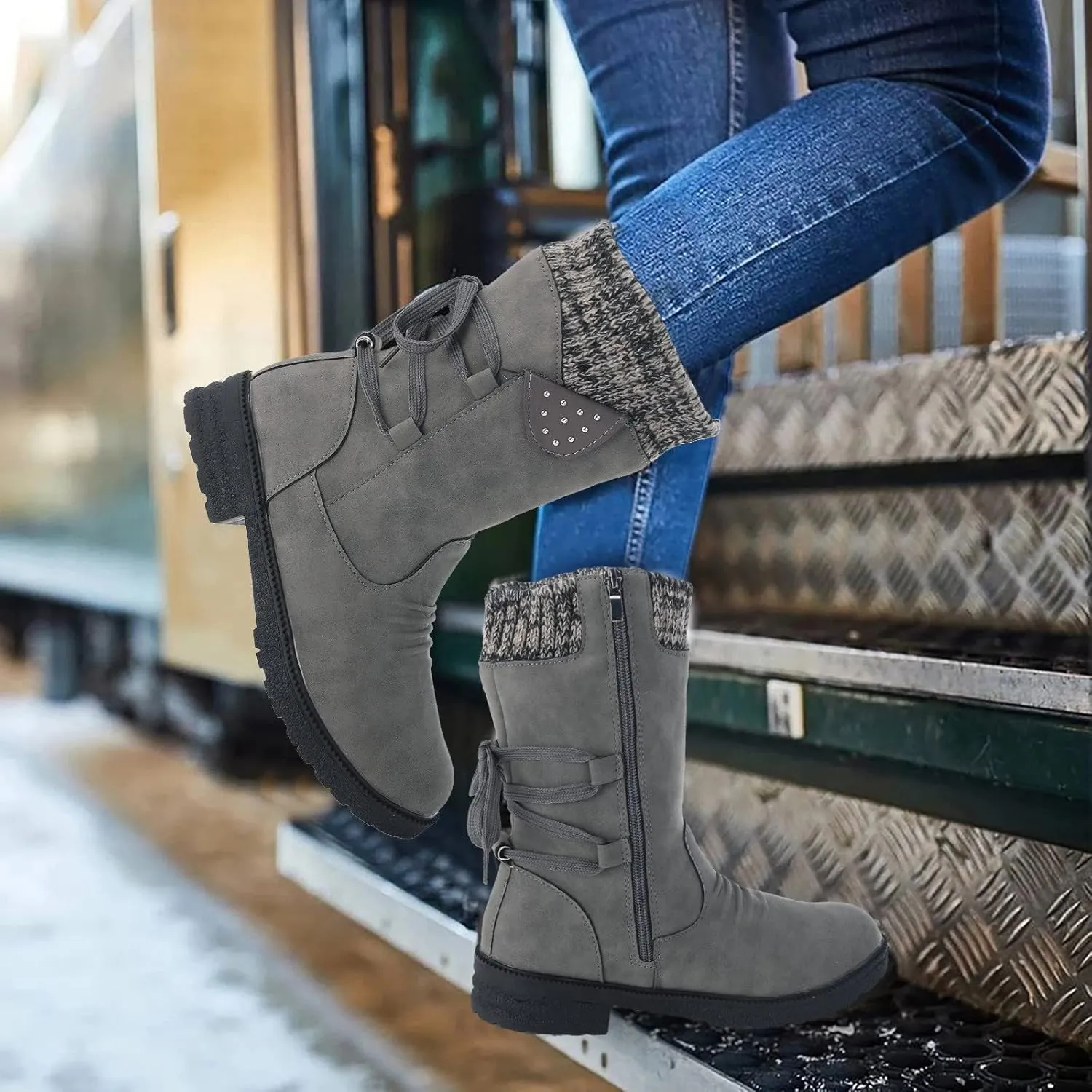 Winter Combat Boots for Women Waterproof Snow Non Slip Women's Short Snow Boots Cute Winter Boots for Women Waterproof Boots for Snowshoes Women Women Wide Calf Winter Boot