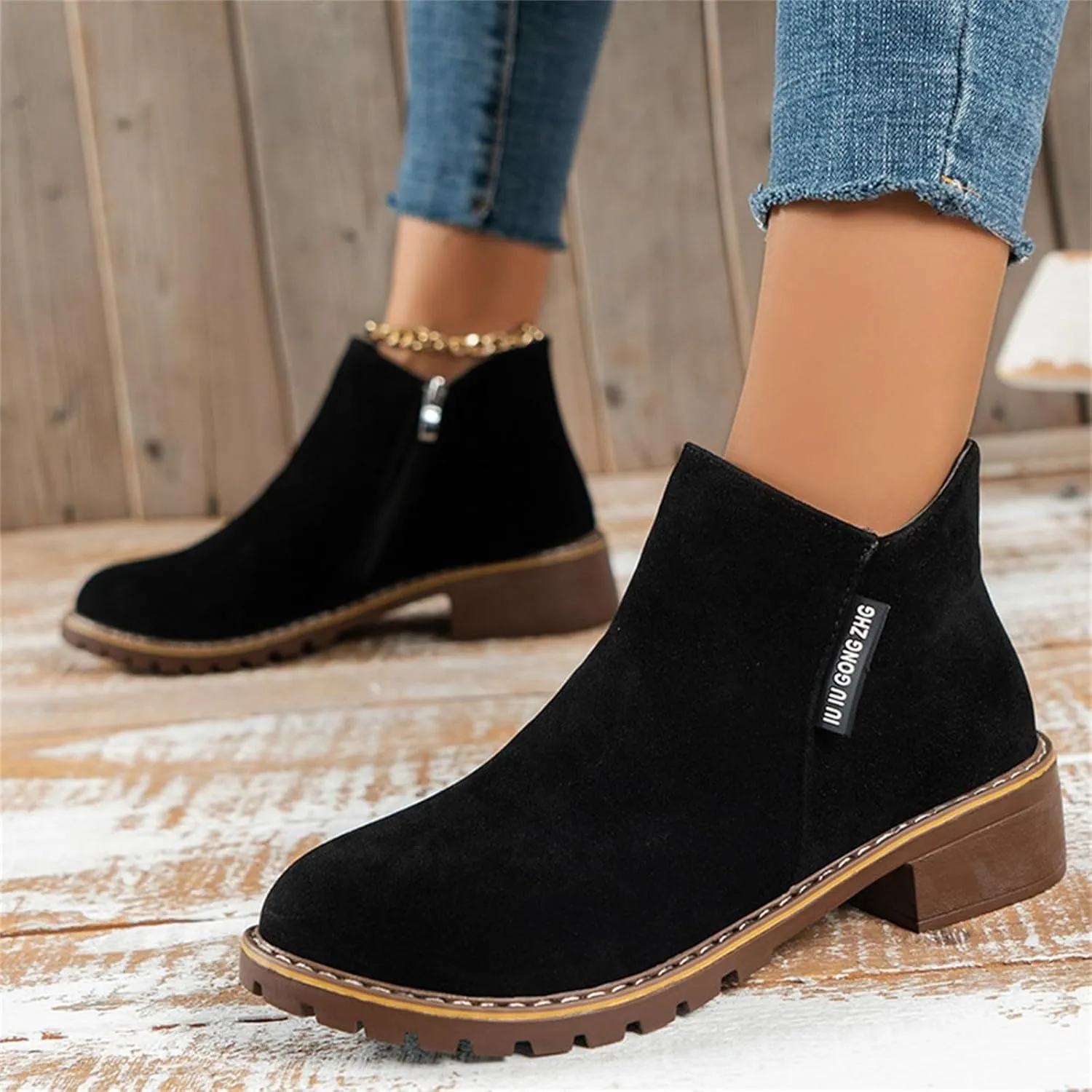 Women Ankle Boots Black Boots Half Boots for Women Womens Plus Size Boots Women'S Leather Ankle Boots Low Heels Zipper Winter Booties White Ankle Boots for Wide Feet