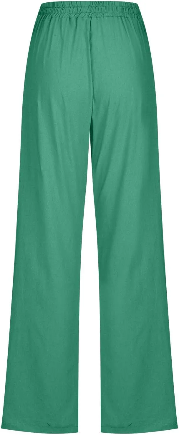 Women Casual Linen Pants Lightweight Drawstring Elastic Waist Spring Summer Beach Slacks Trendy Comfy Trousers Clothes