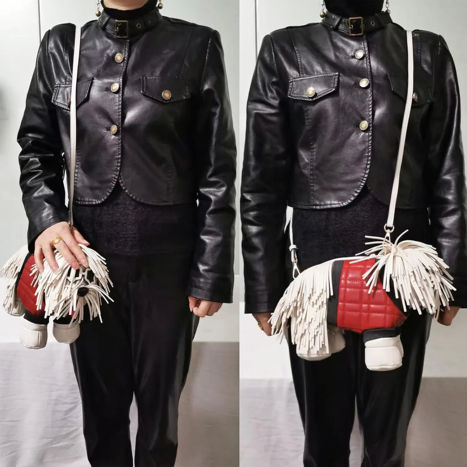 Women Fun Dog Shaped Crossbody Shoulder Bag Handbag PU Leather Unique Novelty Dog Shaped Purse