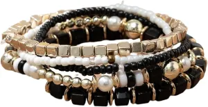 Women Gold Black White Luxury Style Layered Beaded Bracelet Charm Stranded Wrap Spiritual Relief Energy Support