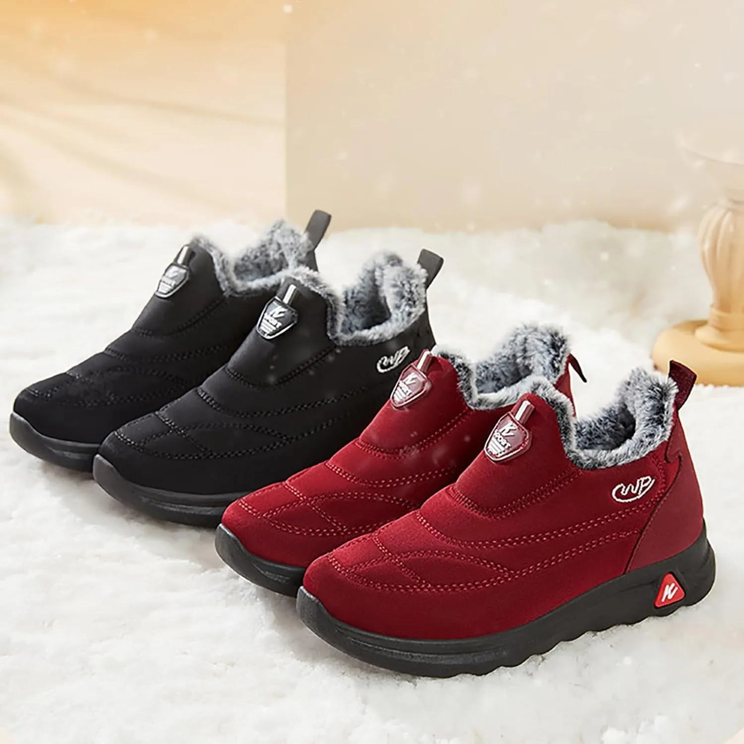 Womens Booties and Ankle Boots Plush Lined Cushion Sneakers Non Slip Cotton Boots Slip On Snow Boots Hiking Boots