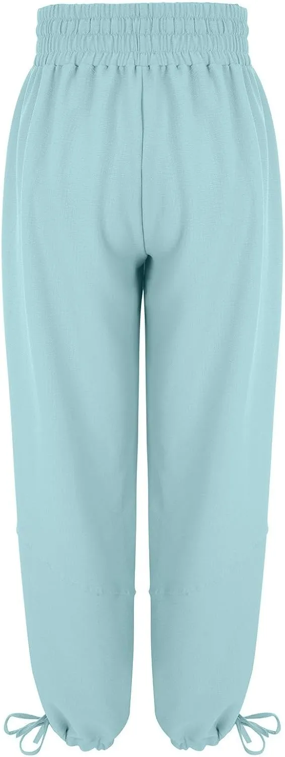 Women's Casual Cotton Linen Baggy Pants with Elastic Waist Summer Relax Loose Fit Comfy Pant Baggy Patchwork Trousers