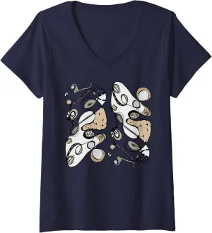 Womens Doodling Design Abstract Organic Pattern Happy Fun Doodler V-Neck T-Shirt