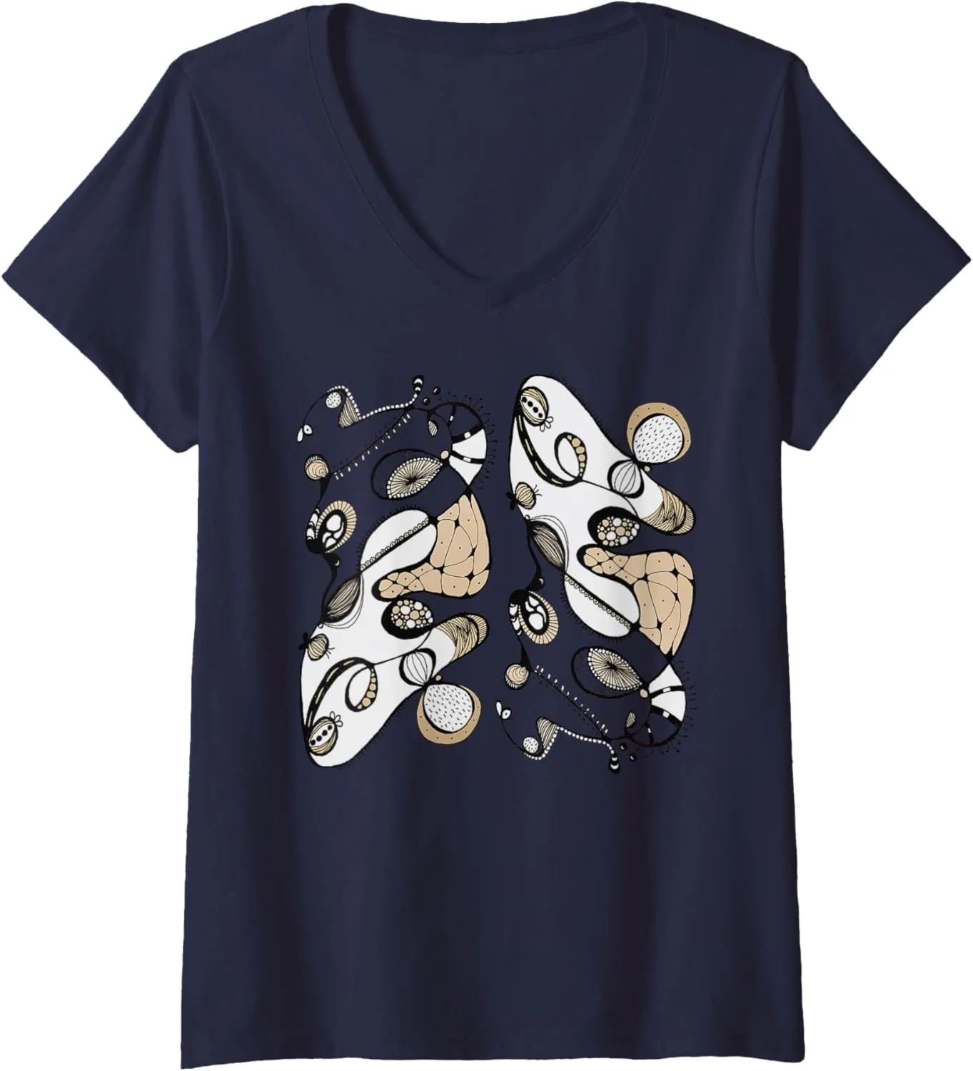 Womens Doodling Design Abstract Organic Pattern Happy Fun Doodler V-Neck T-Shirt