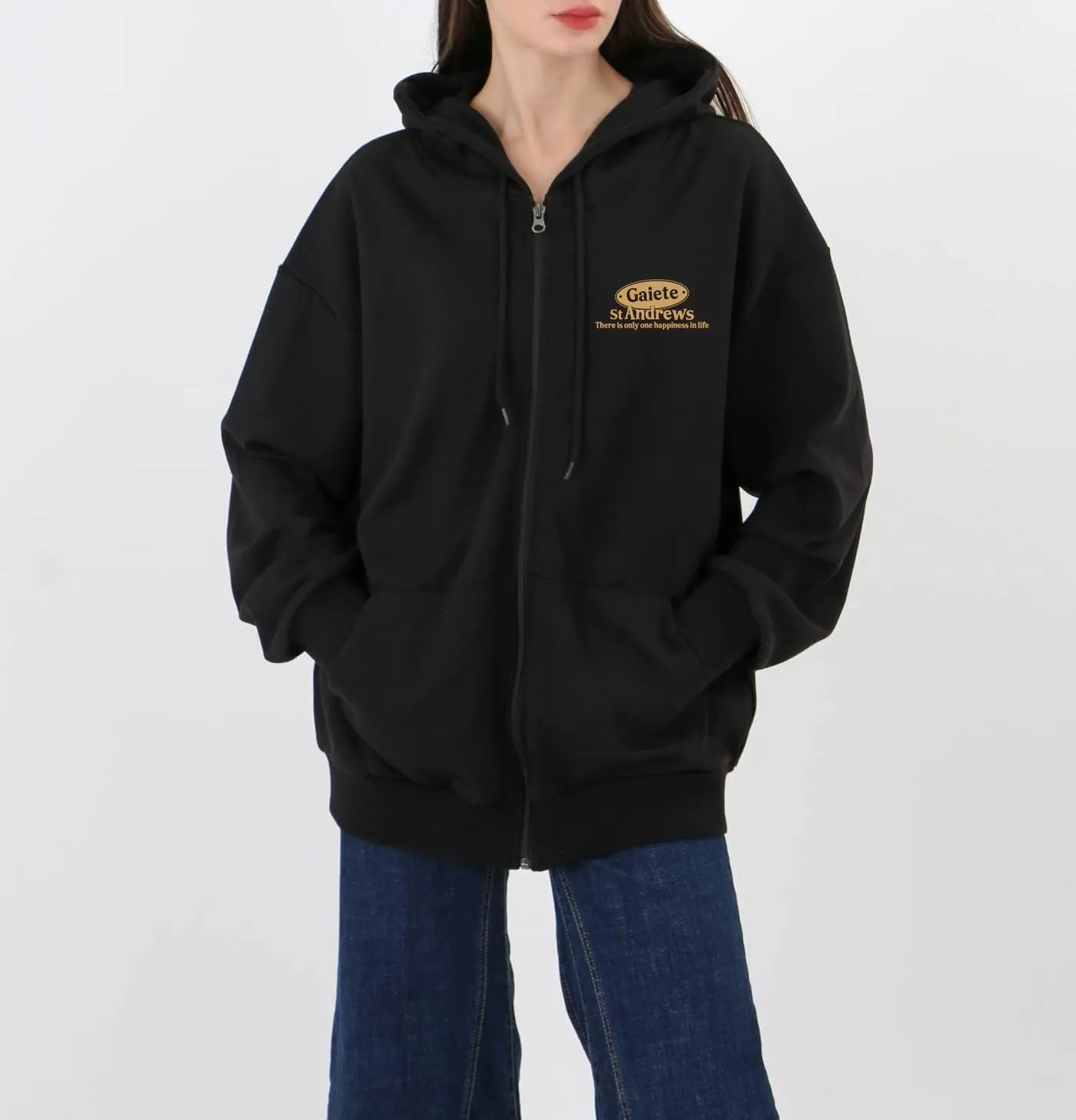 Women's Drop Shoulder Oversized Fun Graphic Zip Up Hoodie