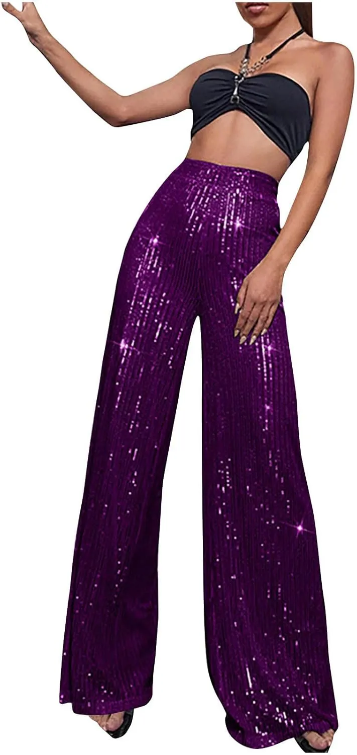 Women's Fashion Flare High Waist Pants Elegant Solid Color Wide Leg Trousers Casual Comfortable Pants