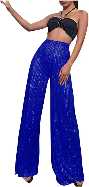 Women's Fashion Flare High Waist Pants Elegant Solid Color Wide Leg Trousers Casual Comfortable Pants