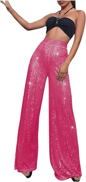Women's Fashion Flare High Waist Pants Elegant Solid Color Wide Leg Trousers Casual Comfortable Pants