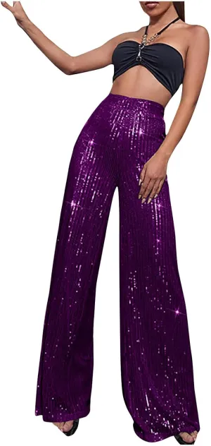 Women's Fashion Flare High Waist Pants Elegant Solid Color Wide Leg Trousers Casual Comfortable Pants