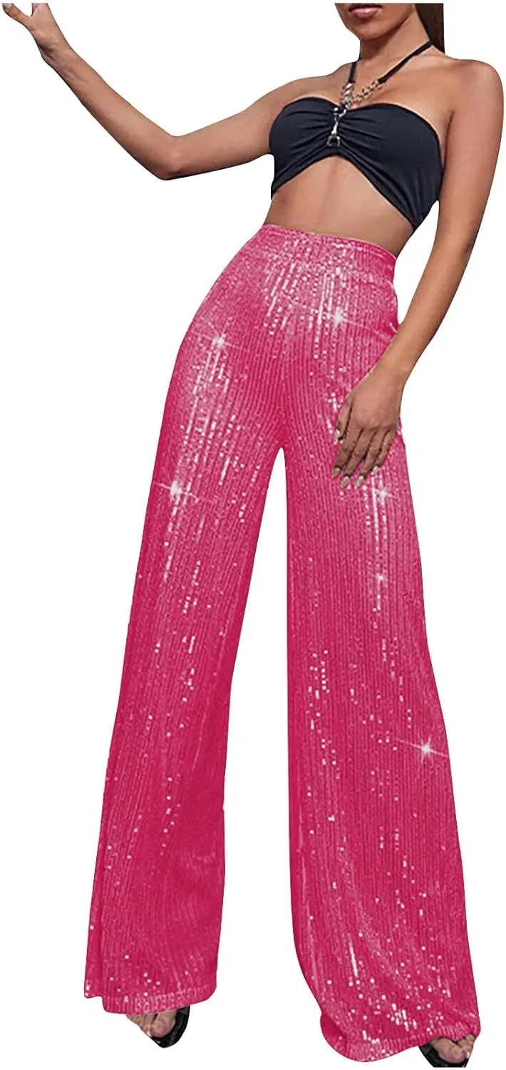 Women's Fashion Flare High Waist Pants Elegant Solid Color Wide Leg Trousers Casual Comfortable Pants