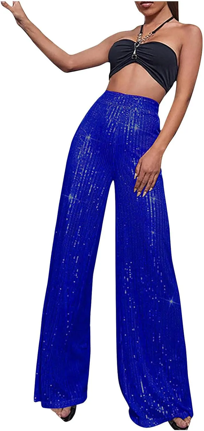 Women's Fashion Flare High Waist Pants Elegant Solid Color Wide Leg Trousers Casual Comfortable Pants
