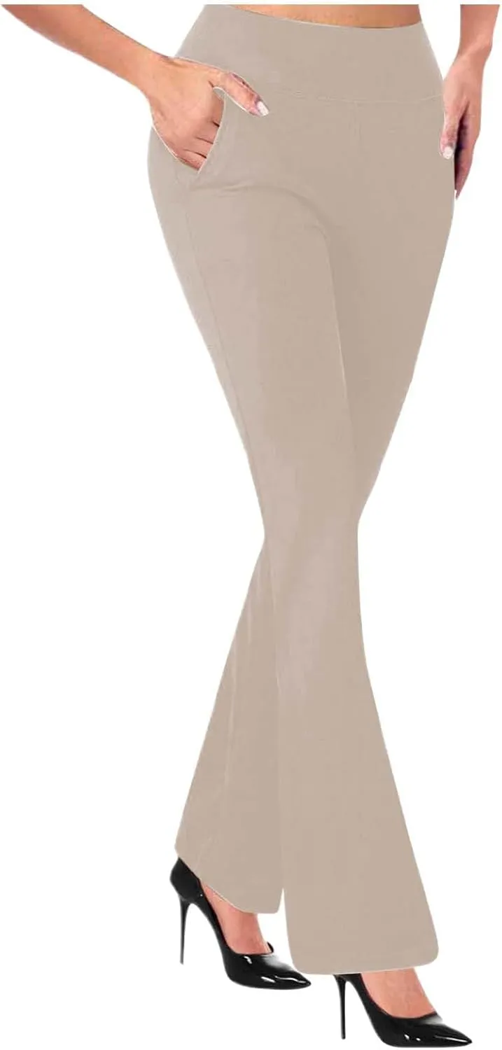 Women's High Waist Flare Pants Solid Color Slimming Casual Trousers Comfortable Stretch Lounge Wear