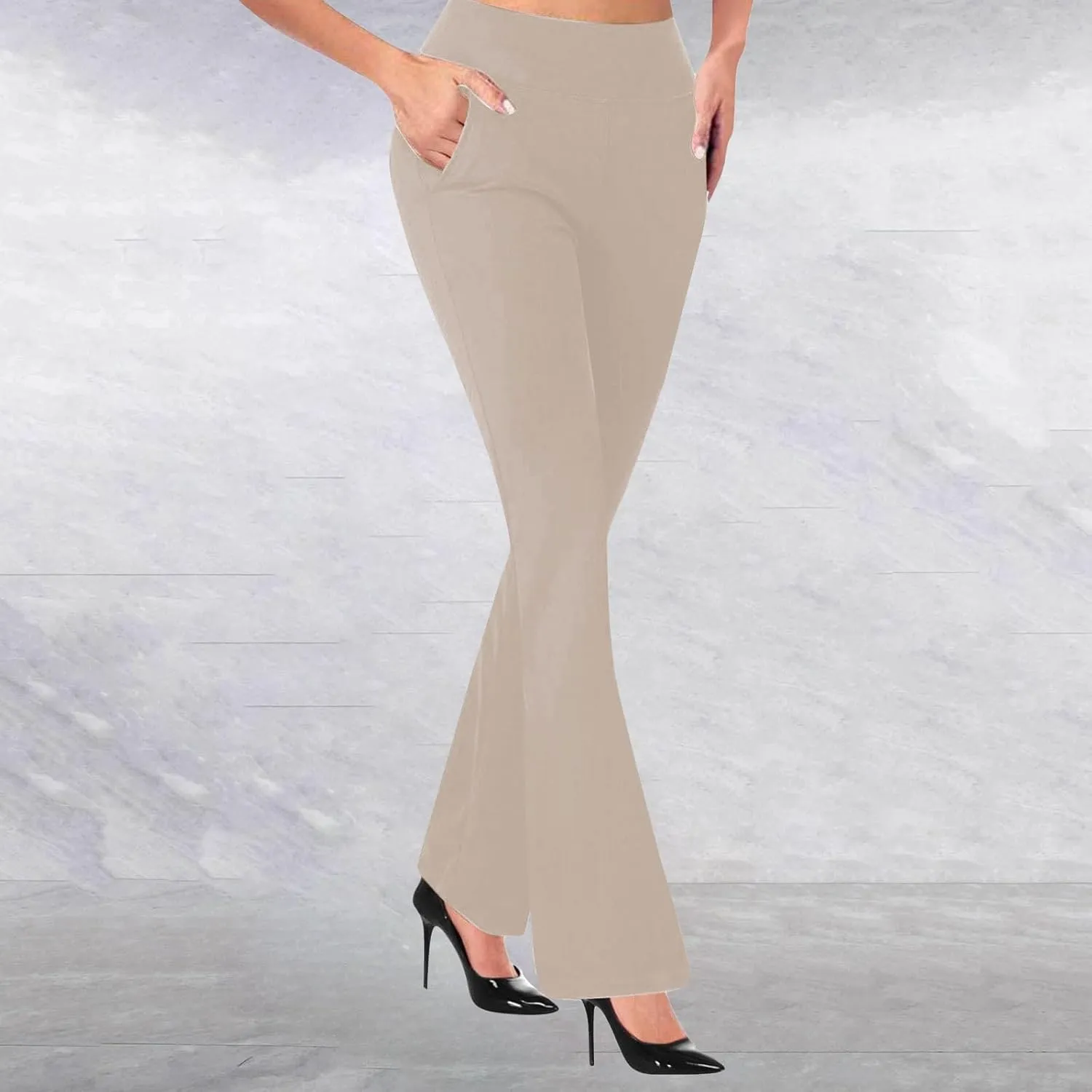 Women's High Waist Flare Pants Solid Color Slimming Casual Trousers Comfortable Stretch Lounge Wear