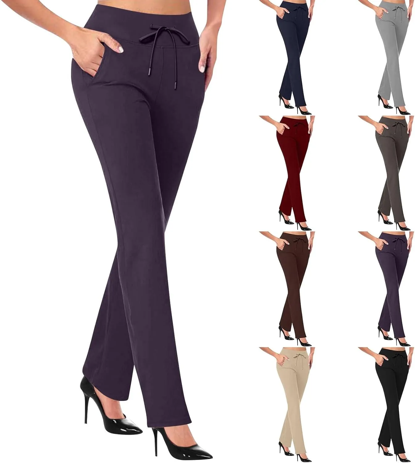 Women's High Waist Flare Pants Solid Color Slimming Casual Trousers Comfortable Stretch Lounge Wear