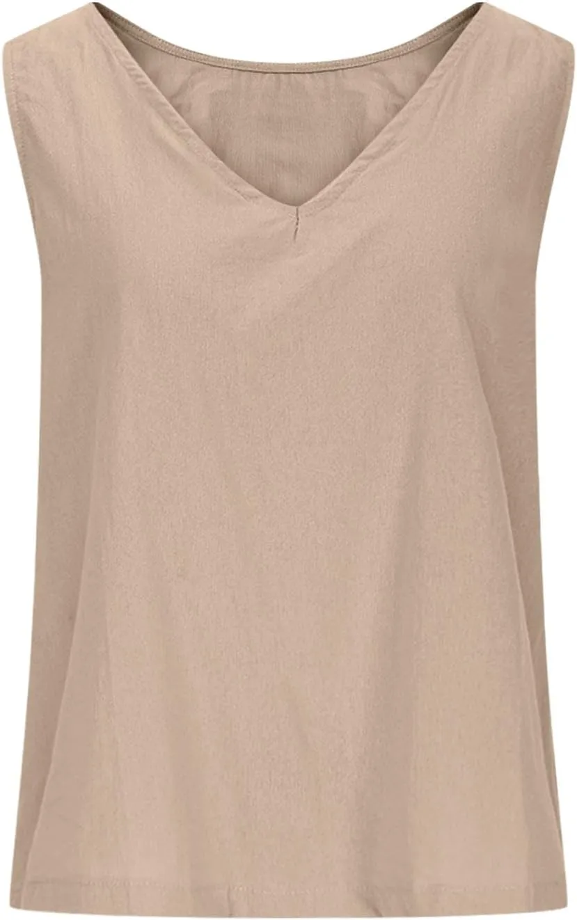 Womens Linen Crop Tank Tops Cute Summer Sleeveless Cropped Cotton Linen Tops Dressy Scoop Neck Camisole Tops