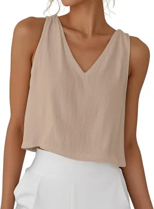 Womens Linen Crop Tank Tops Cute Summer Sleeveless Cropped Cotton Linen Tops Dressy Scoop Neck Camisole Tops