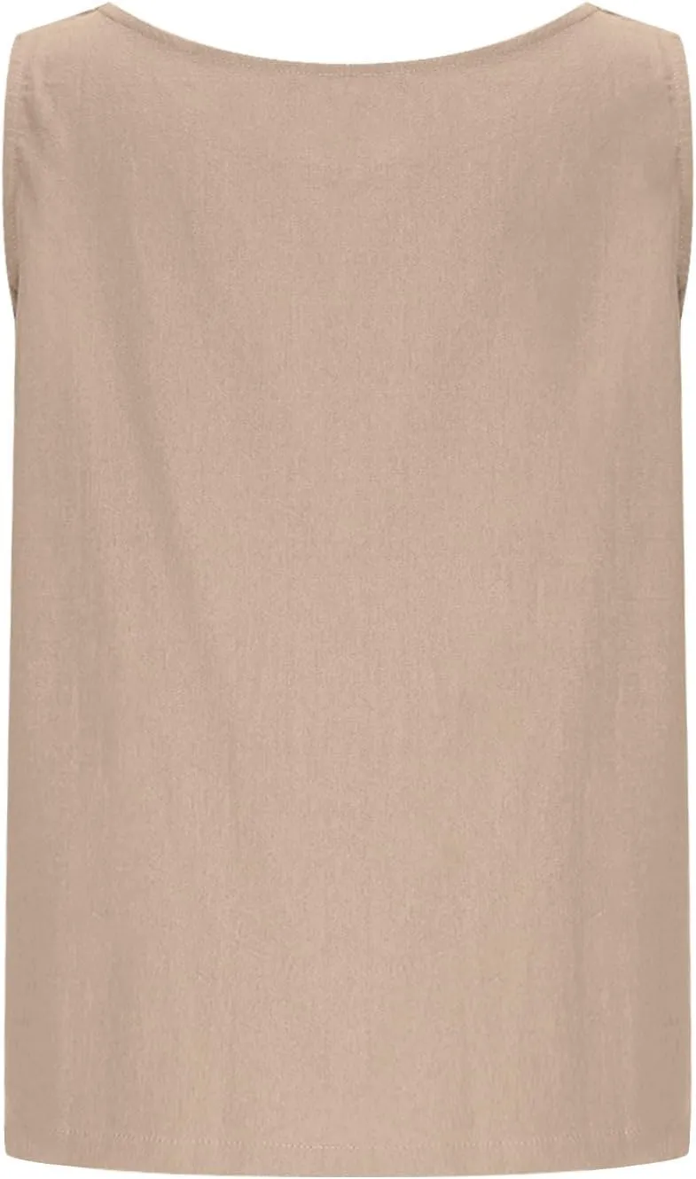 Womens Linen Crop Tank Tops Cute Summer Sleeveless Cropped Cotton Linen Tops Dressy Scoop Neck Camisole Tops