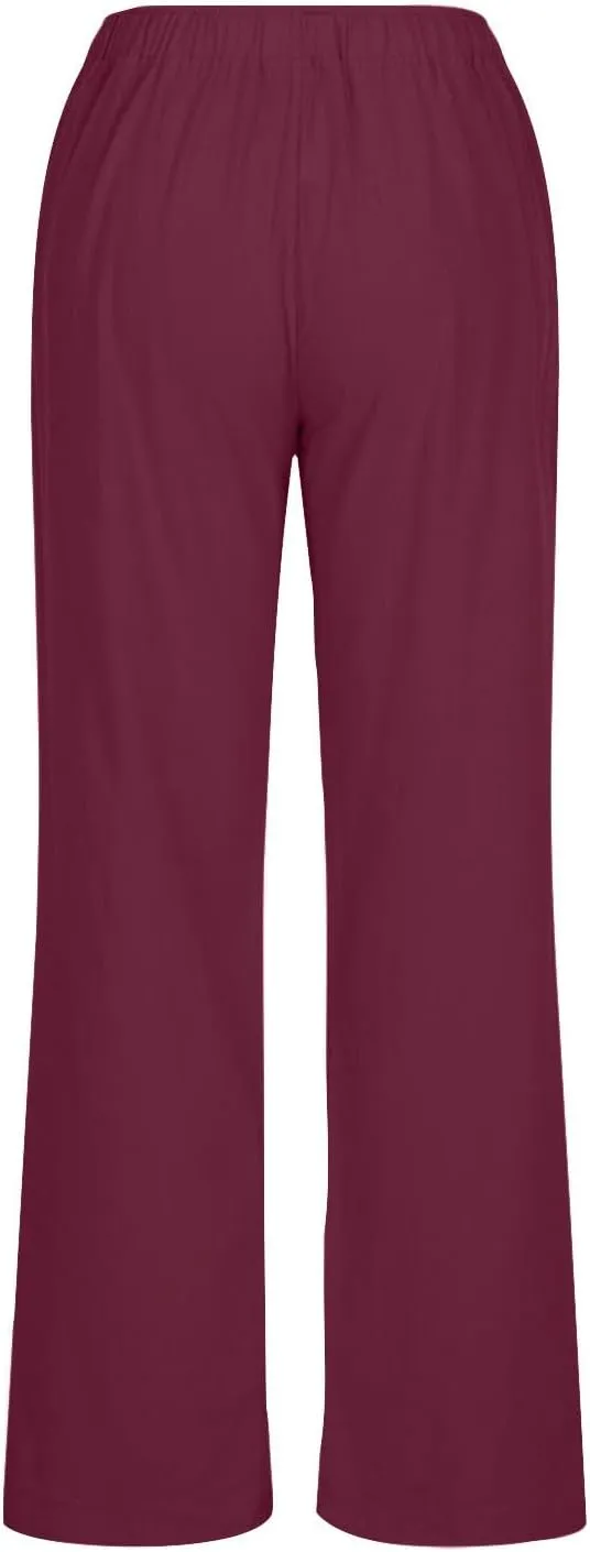 Womens Linen Flowy Pants Fashion Flowy Drawstring Palazzo Pants Summer Comfy Wide Leg Trousers with Pockets
