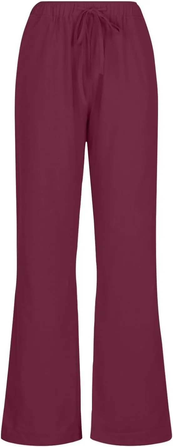 Womens Linen Flowy Pants Fashion Flowy Drawstring Palazzo Pants Summer Comfy Wide Leg Trousers with Pockets