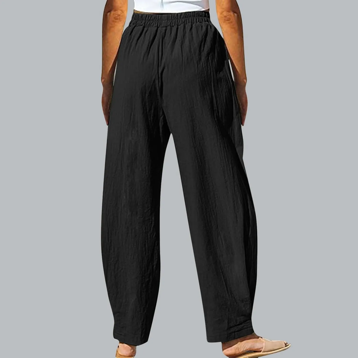 Women's Linen Pants Elastic Waist High Waisted Pants Comfy Straight Leg Trousers 2025 Trendy Summer Clothes