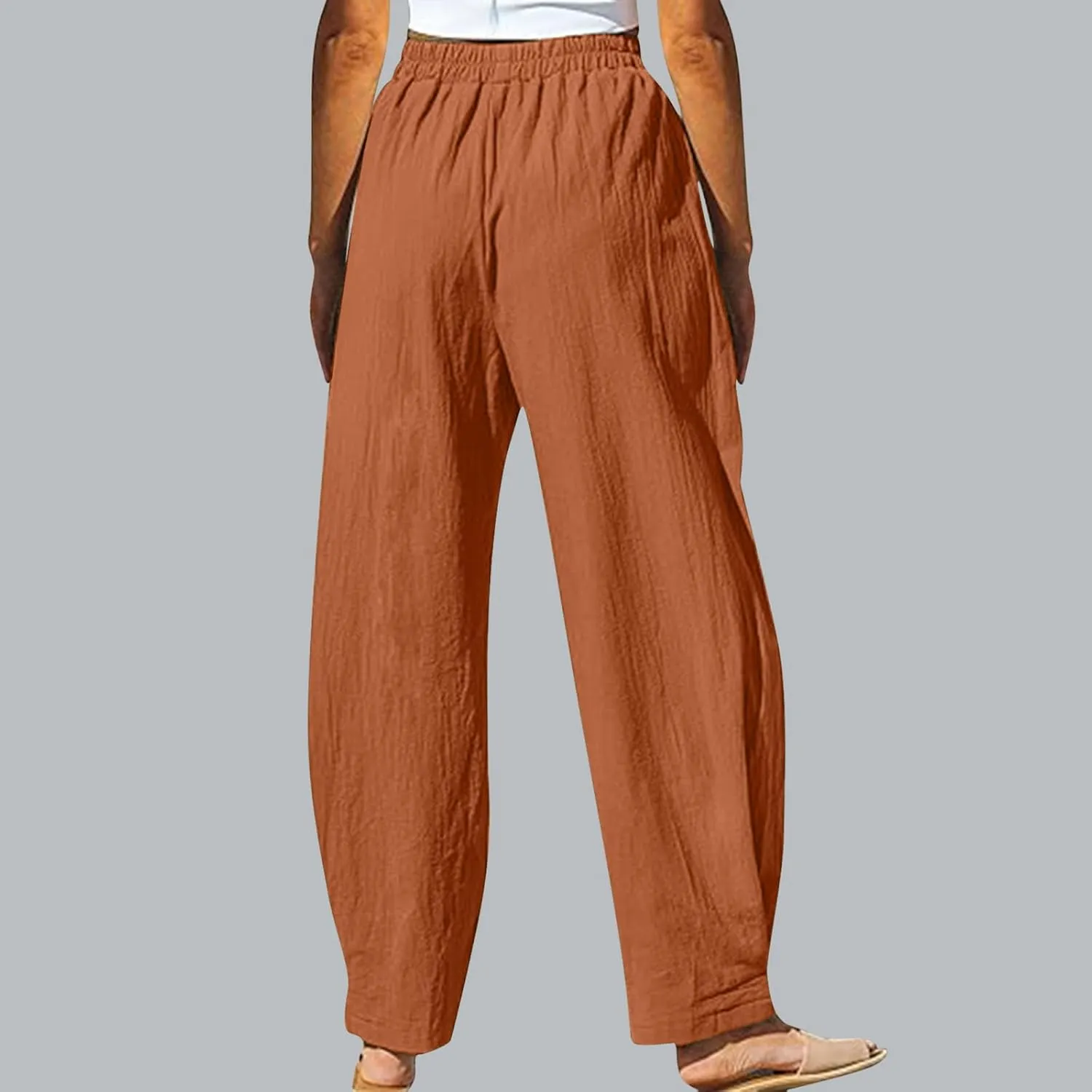 Women's Linen Pants Elastic Waist High Waisted Pants Comfy Straight Leg Trousers 2025 Trendy Summer Clothes