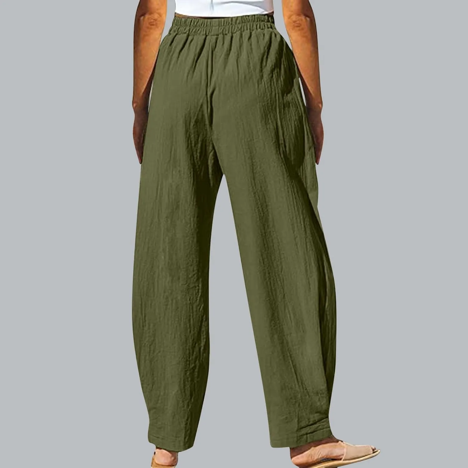 Women's Linen Pants Elastic Waist High Waisted Pants Comfy Straight Leg Trousers 2025 Trendy Summer Clothes