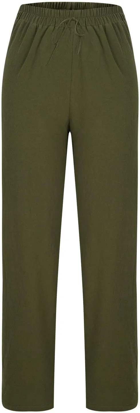 Women's Linen Pants Elastic Waist High Waisted Pants Comfy Straight Leg Trousers 2025 Trendy Summer Clothes