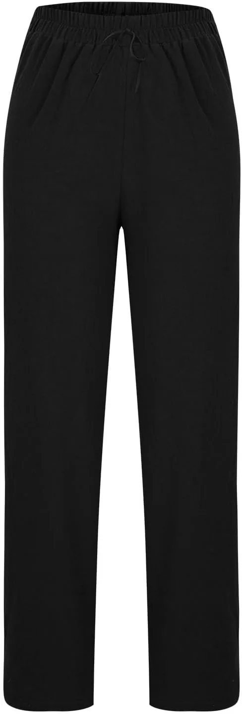 Women's Linen Pants Elastic Waist High Waisted Pants Comfy Straight Leg Trousers 2025 Trendy Summer Clothes