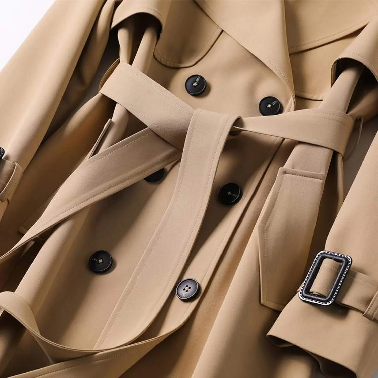Womens Long Trench Coat Double Breasted Classic Windbreaker Belted Slim Overcoat Casual Outerwear Fashion Winter Jackets
