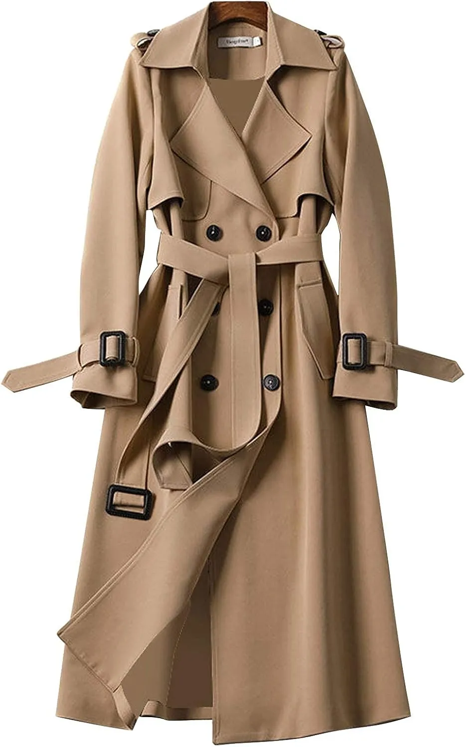 Womens Long Trench Coat Double Breasted Classic Windbreaker Belted Slim Overcoat Casual Outerwear Fashion Winter Jackets