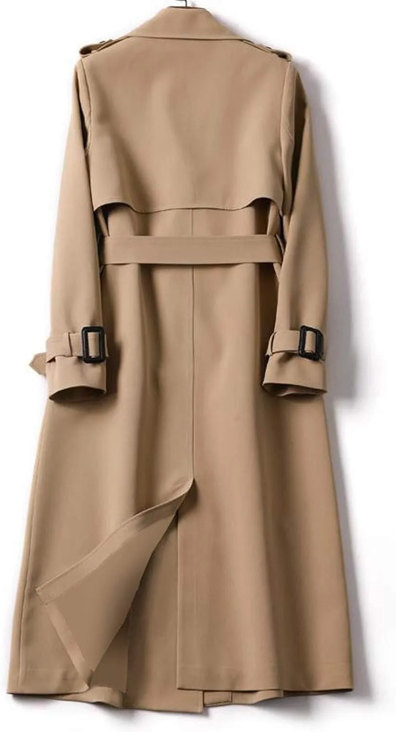 Womens Long Trench Coat Double Breasted Classic Windbreaker Belted Slim Overcoat Casual Outerwear Fashion Winter Jackets