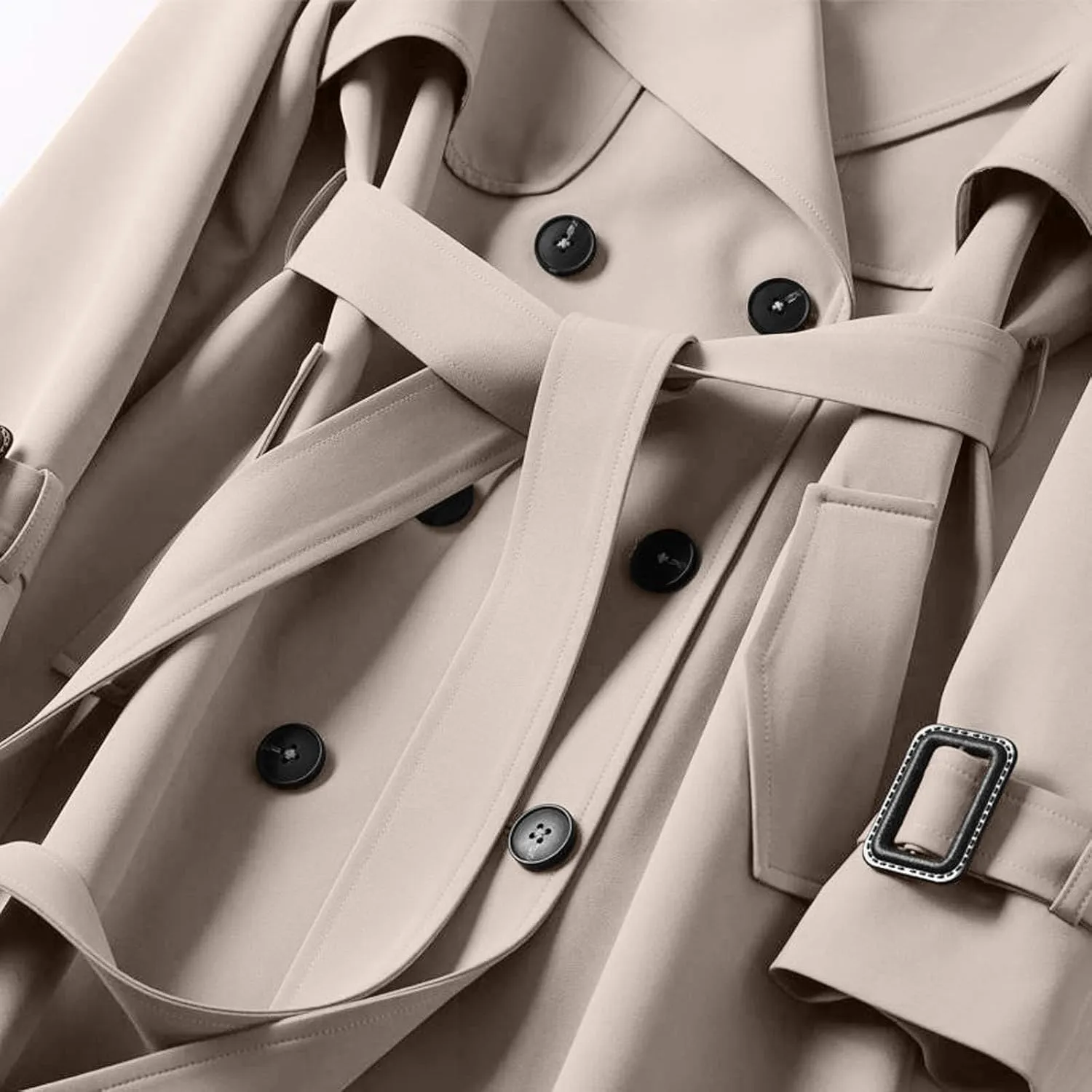 Womens Long Trench Coat Double Breasted Classic Windbreaker Belted Slim Overcoat Casual Outerwear Fashion Winter Jackets