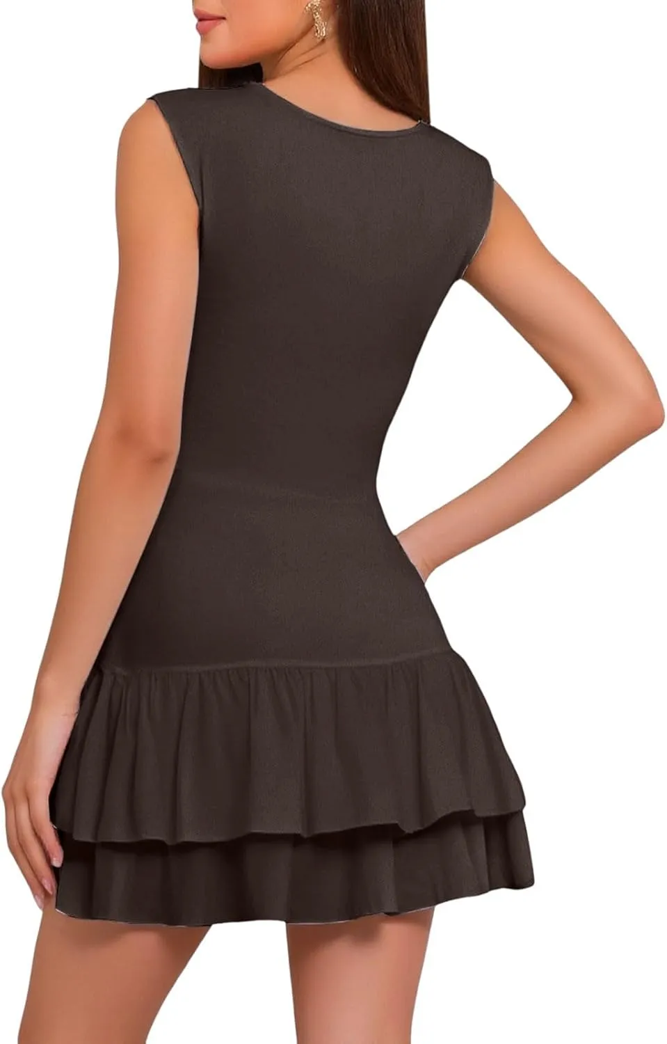 Womens Mini Dress Flowy Ruffle Ruched Tiered Skirt Bodycon Sleeveless Tank Sundress Slim Fit Corset Short Dress