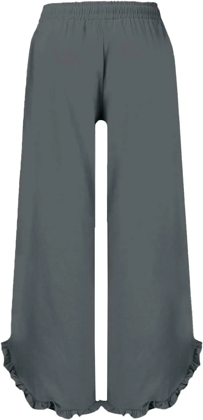 Women's Pants Linen Pants Summer High Waisted Palazzo Pants Wide Leg Drawstring Elastic Waist Loose Comfy Trousers